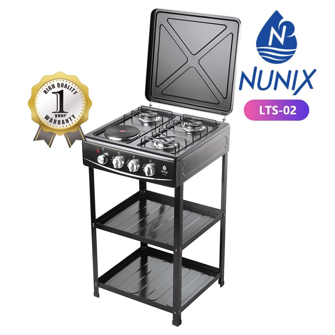 Nunix 3 Gas Burners and 1 Electric Top Cooker with Shelf – LTS-02(Goods in Kenya)