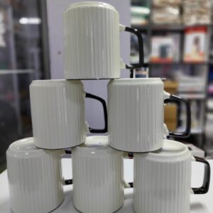 Ceramic 6pc japanese concise mugs White with touch of black(goods in kenya)