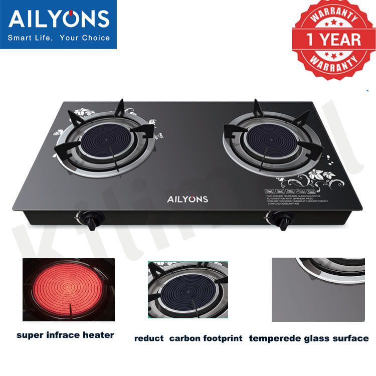 AILYONS GS005A-1, 2 Burner Glass Top Gas Cooker(goods in kenya)