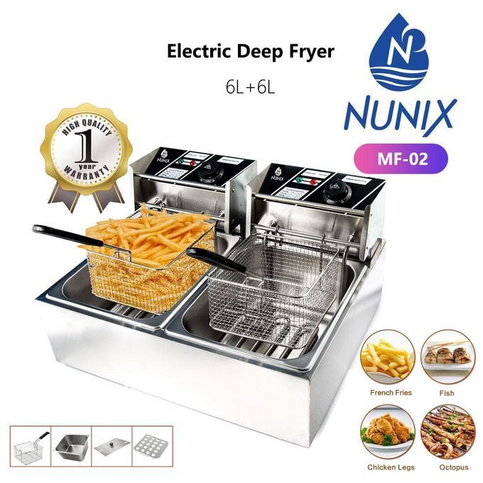 Nunix Double Tank 6+6LT CHIPS/CHICKEN Stainless Steel double Deep Fryer(goods in kenya)