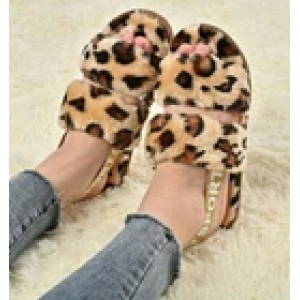 Women's Fluffy Slippers Open Toe Plush Sandals Cozy Furry Slides White Leopard (below price is for 30 pairs) Goods in Tanzania