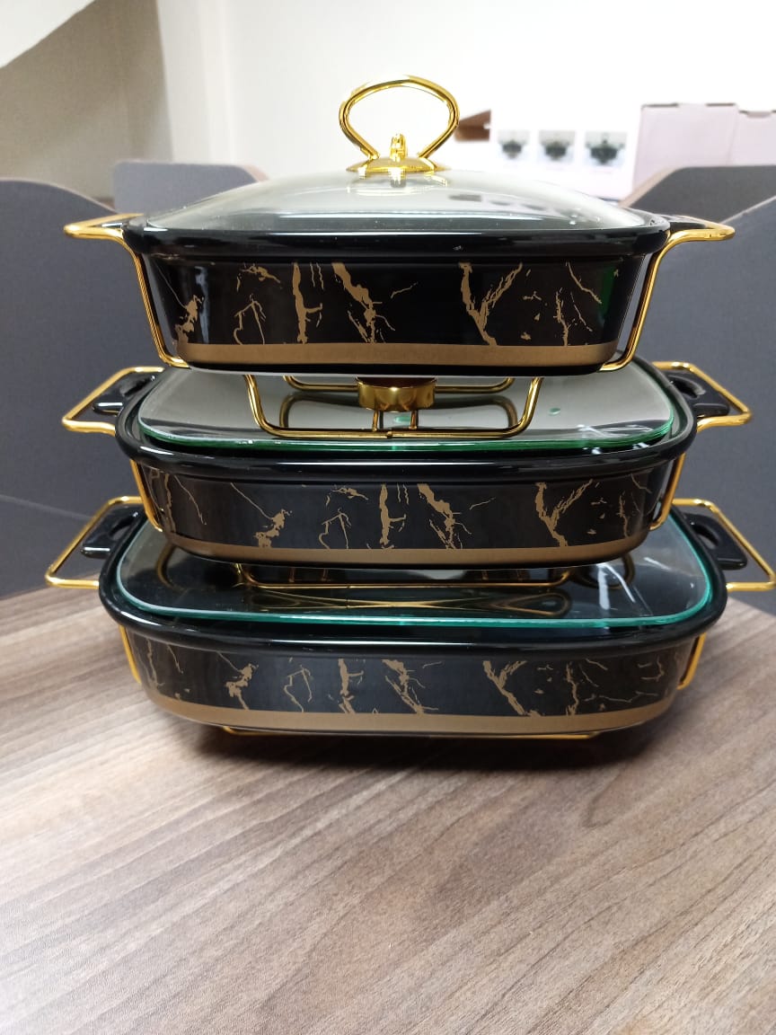 3 pc ceramic Chaffing dishes Marble black (goods in kenya)