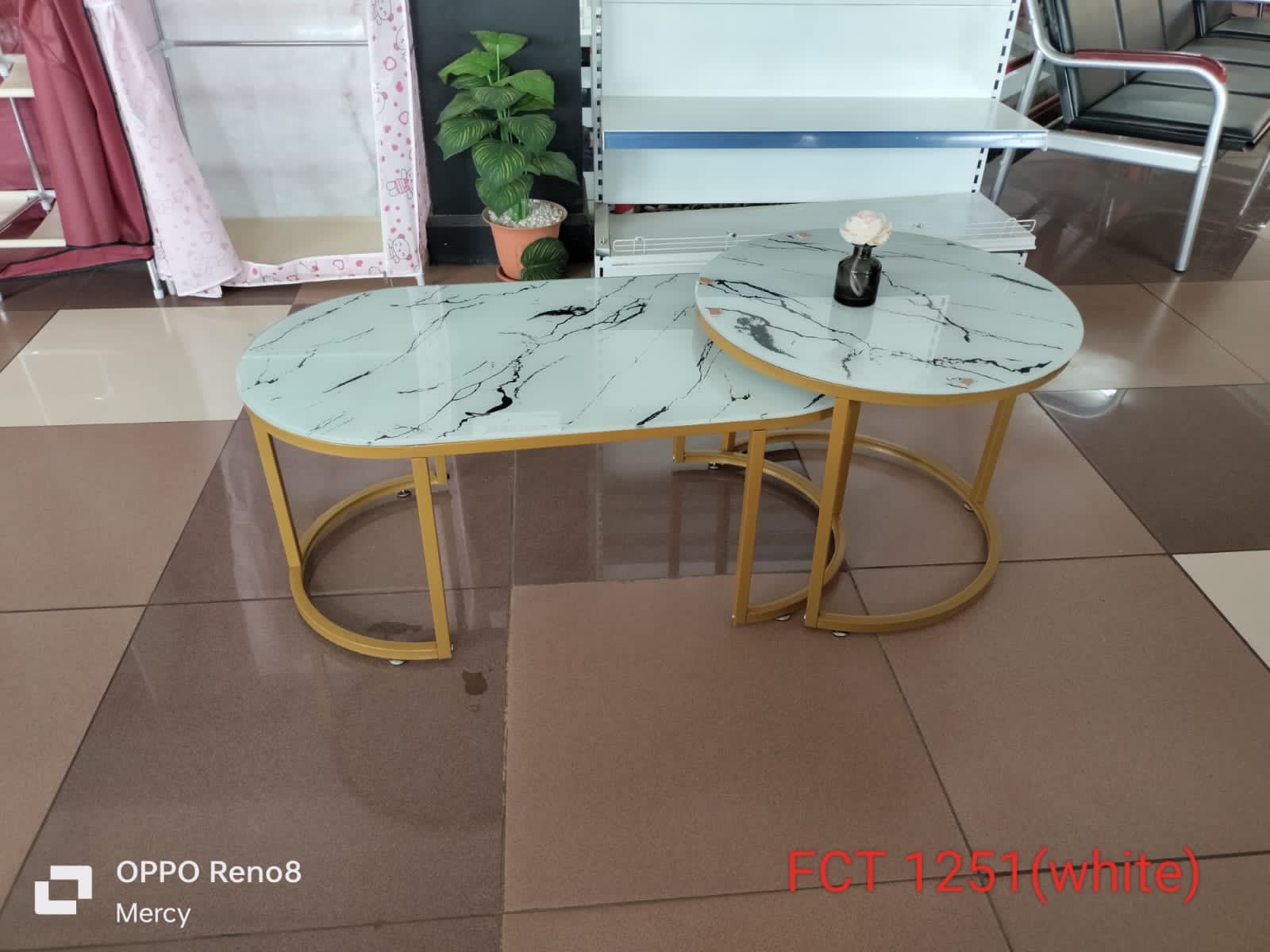 White Marble coffee table(GLASS EFFECT )