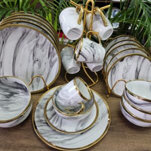 ♦️ *24 Pieces Gold rimmed trendy dinner sets*