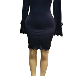 Black Boat Neck Puff Sleeve Bodycon Dress