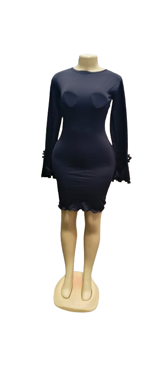 Black Boat Neck Puff Sleeve Bodycon Dress