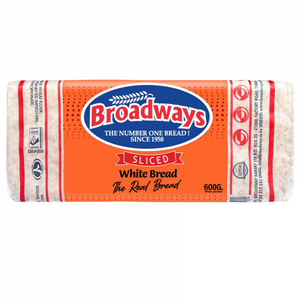 Broadways White Sandwich Sliced Bread 600G(only in Nakuru)